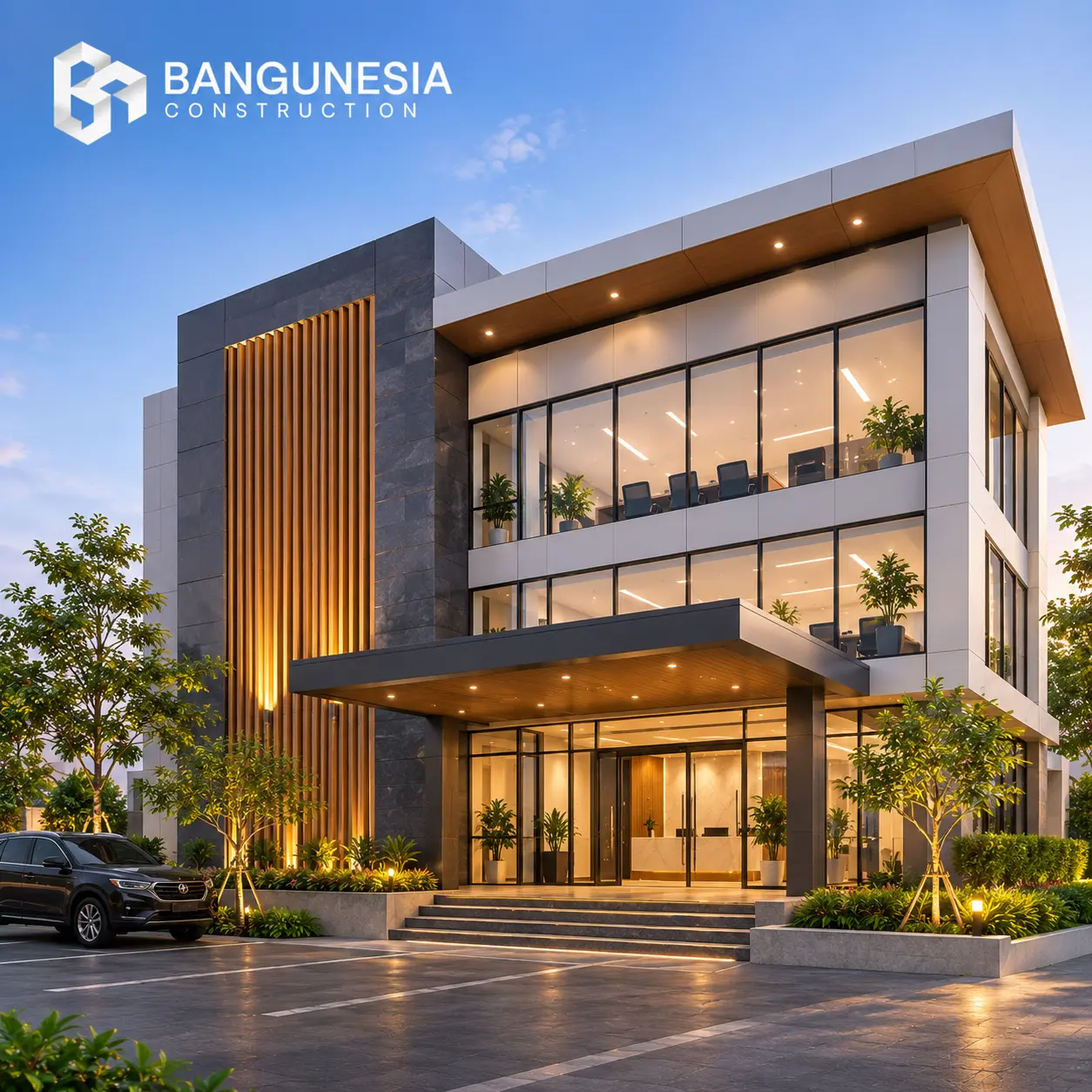 Kantor Modern Bangunesia dengan Lanskap Hijau